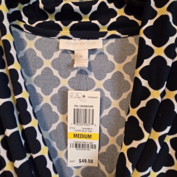 Charter Club Printed Blouse Top Womens Short Sleeve, New - Picture 5 of 11